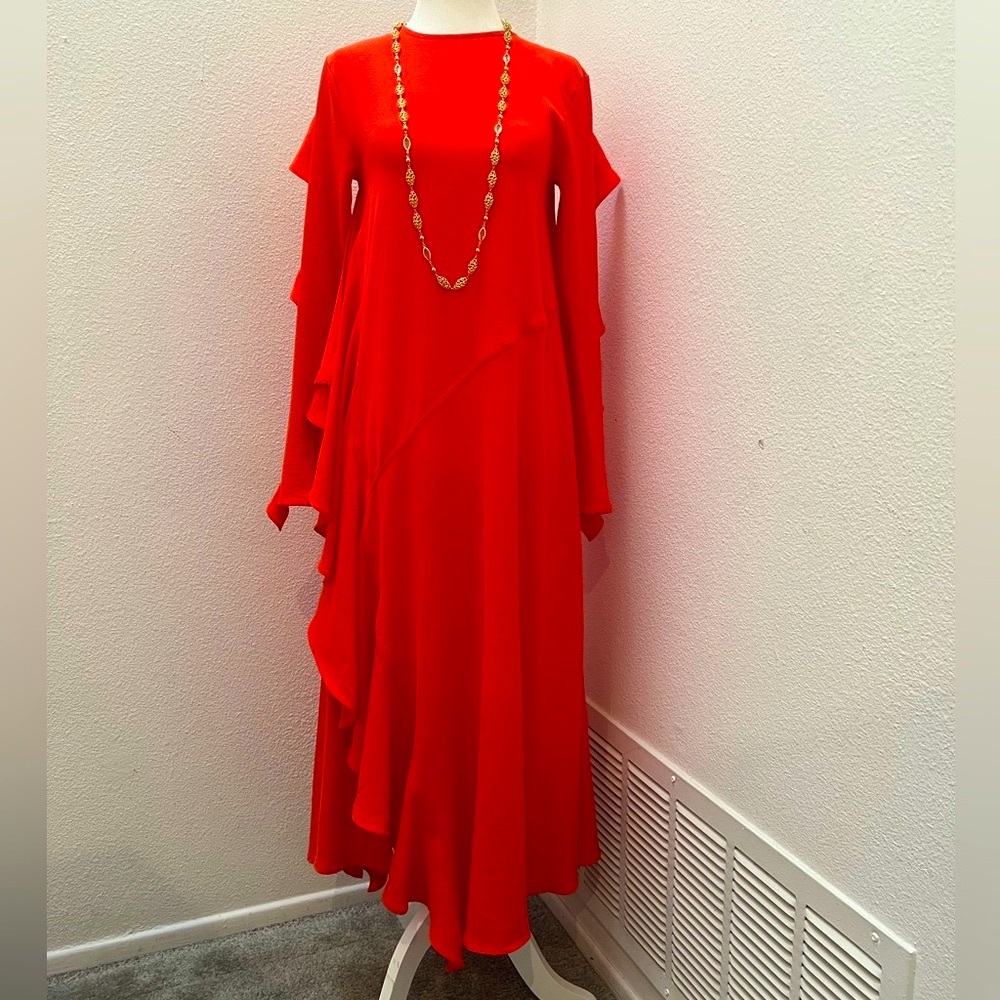 Zara Red Ruffles Long Dress - Picture 2 of 14